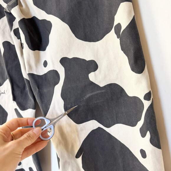 Lisa Says Gah Robyn Wide Leg Jeans Cow Print Black White 27 - Picture 4 of 14